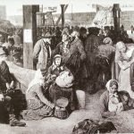 Emigrantes à espera do embarque no porto francês de Le Havre, 1892.