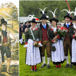 À esquerda: aquarela da década de 1830 mostrando os trajes típicos da região de Folgaria. Ao fundo, a cidade de Besenello.
À direita: versão moderna do traje típico – companhia de atiradores de Rovereto.